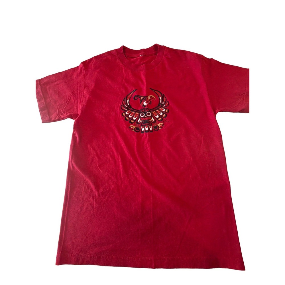 Vintage 1994 Beau Dick Thunderbird Owl Native Art Embroidered T-Shirt NW Alaska